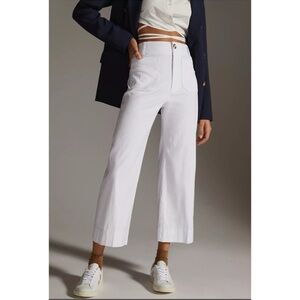 New Anthropologie The Colette Linen Crop Wide Leg Pants Maeve White Magic 27